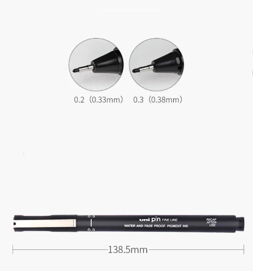 Uni Pin Fine Line Drawing Pen - 0.1 MM - Black