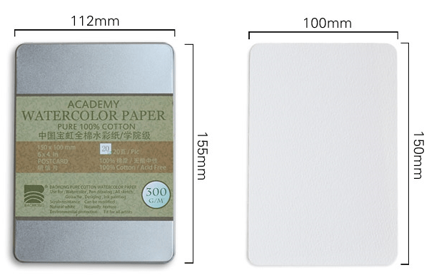 Watercolor Postcards, Baohong Academy Grade Watercolor Paper, 6''x4'', 20 sheets
