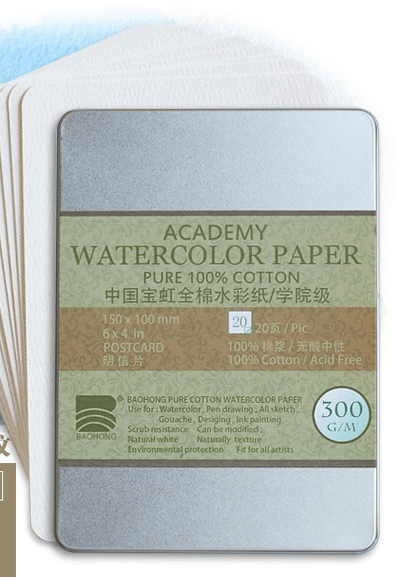 Watercolor Postcards, Baohong Academy Grade Watercolor Paper, 6''x4'', 20 sheets