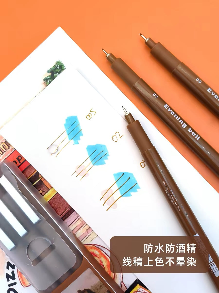 Evening Bell Brown Color Sepia Micro Fineliner Drawing Art Pens