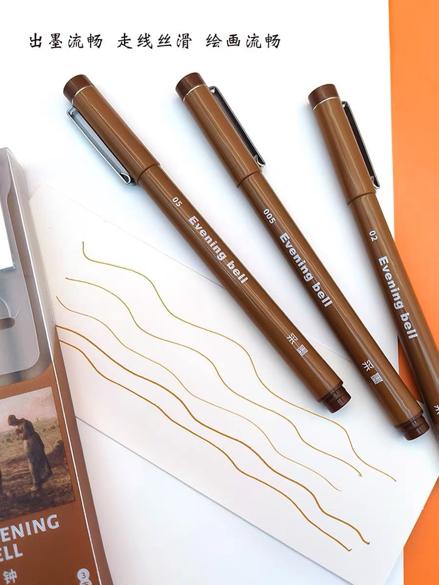 Evening Bell Brown Color Sepia Micro Fineliner Drawing Art Pens