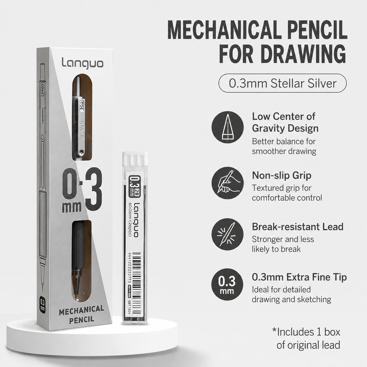Mechanical Pencil Set with Case, Drafting Pencils 0.3mm, HB Lead Refills