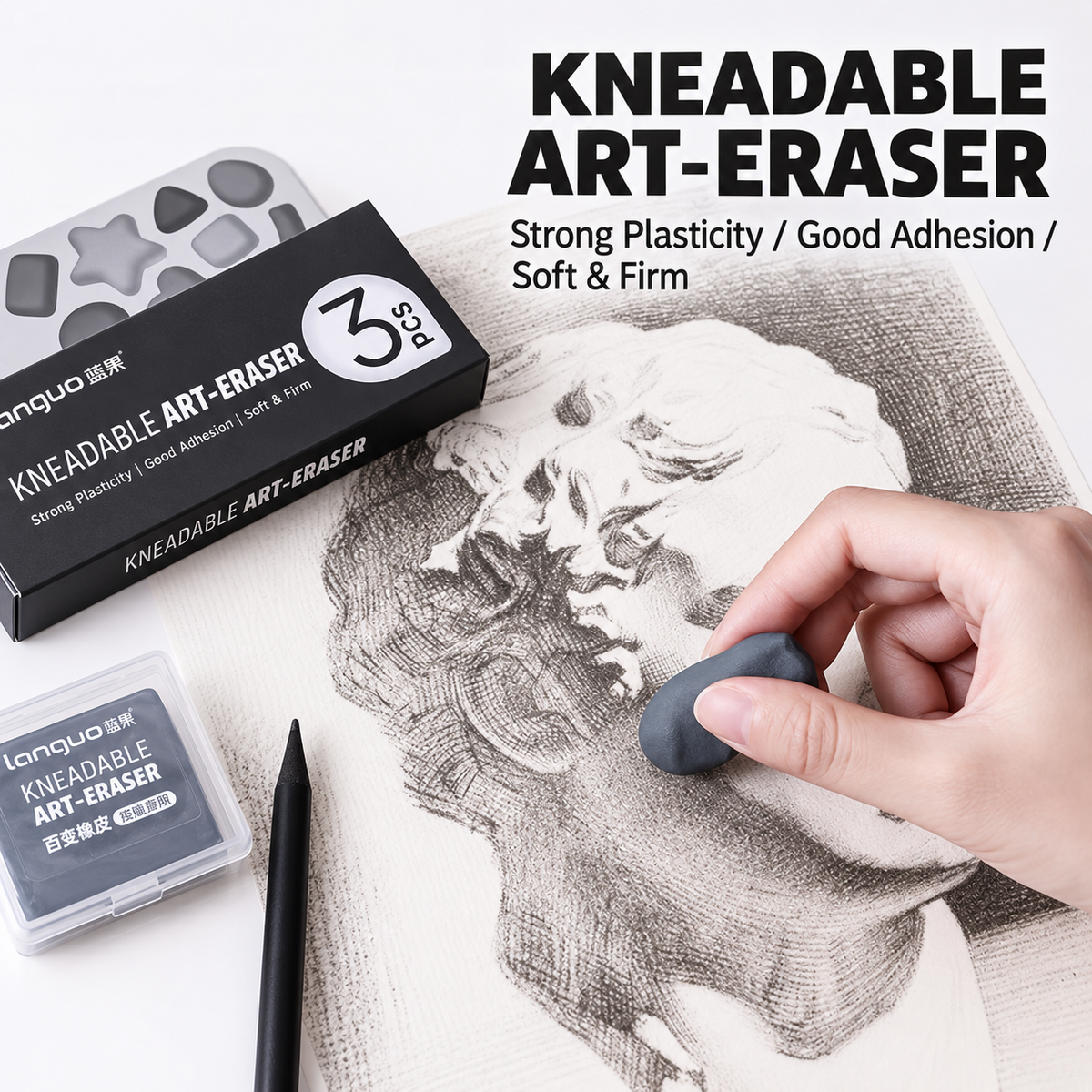 LANGUO Magic Eraser Strong Adhesive 4B Non-Sticky Residue-Free Art Sketching Highlighter Daily Writing Pencil Eraser Stationery